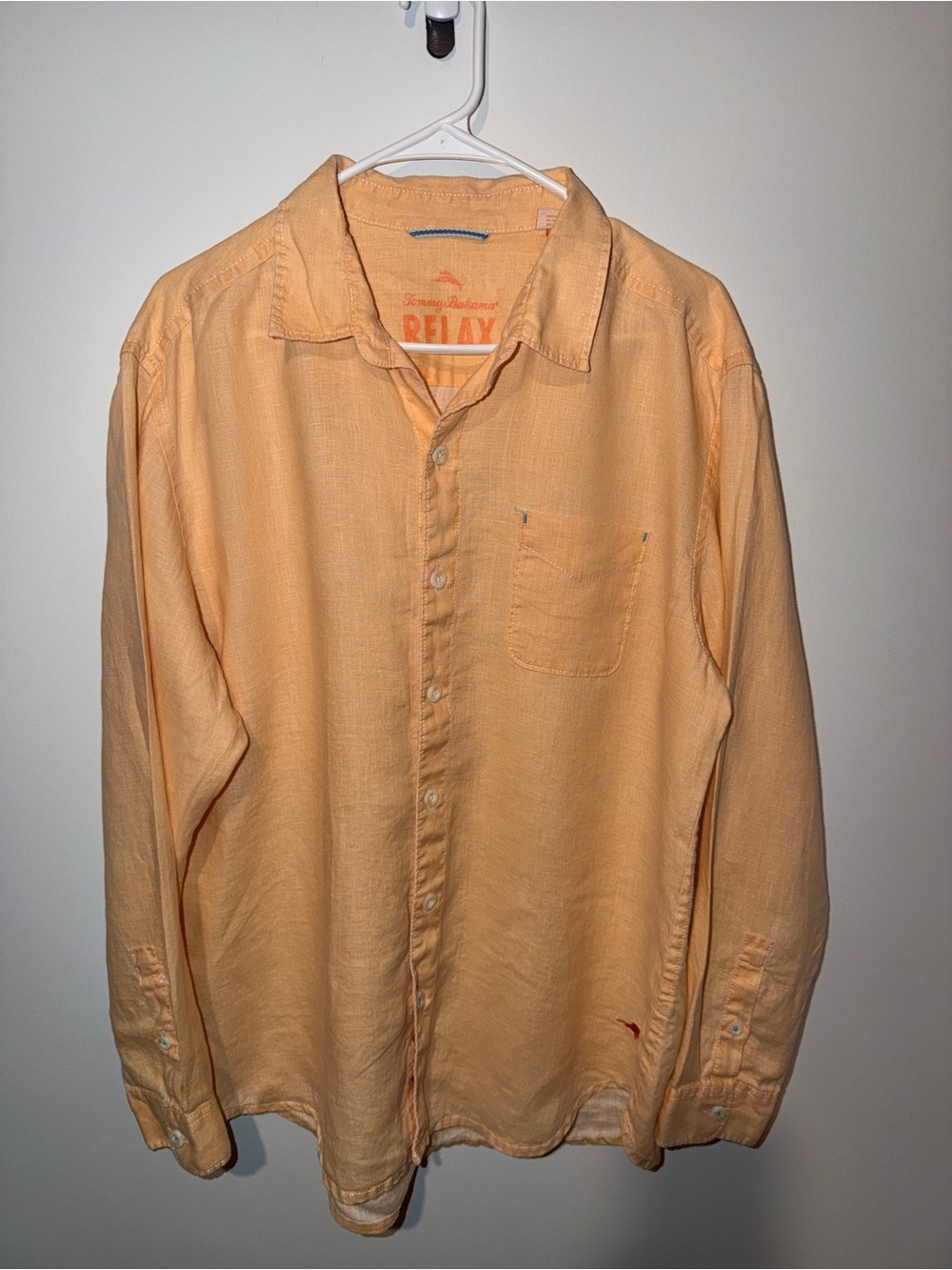 Tommy Bahama Relaxed Orange 100% Linen Casual Long Sleeve Shirt Size Large